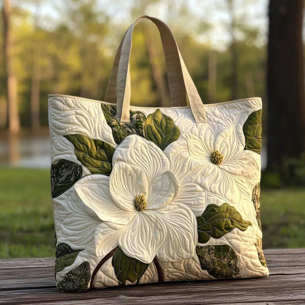 Sac Shopper Matelassé Artisanal - Élégants Lys Blancs
