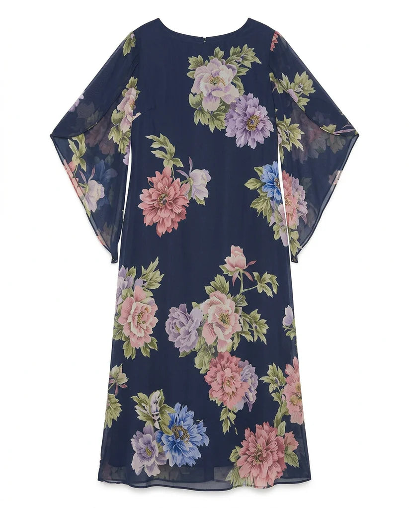 Floral Print Maxi Dress Lightweight Chiffon Comfort