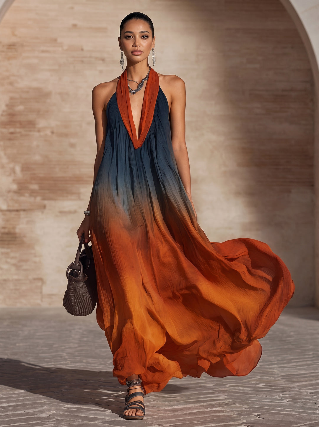 Paula | Robe longue halter/V dégradée