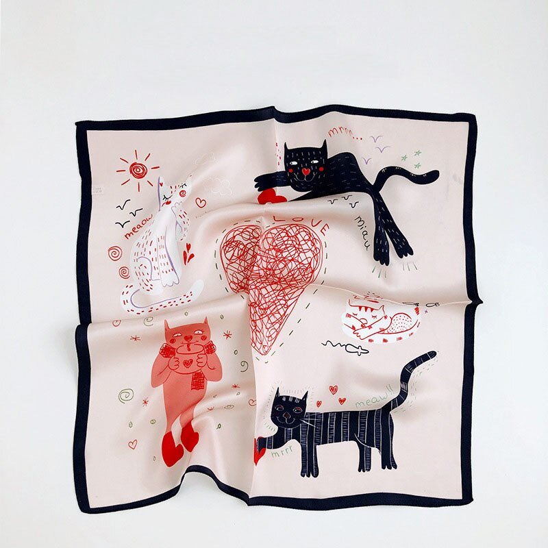 【100% Silk】Casual Cat Print Scarf
