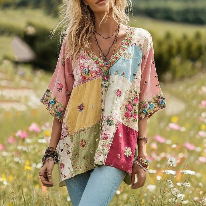 Colour Block Floral Blouse