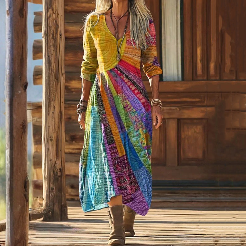 【Long Sleeve】Vintage Colourful Dress