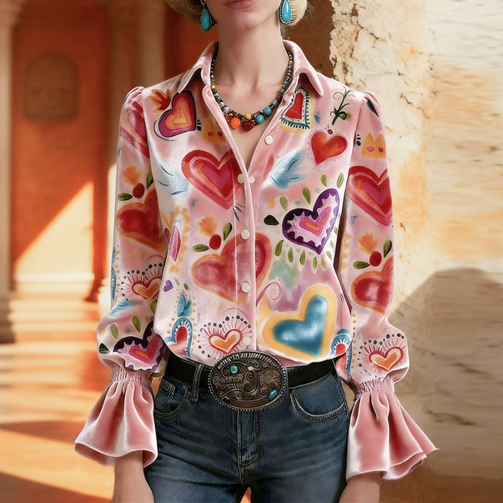 Vintage Heart Print Blouse