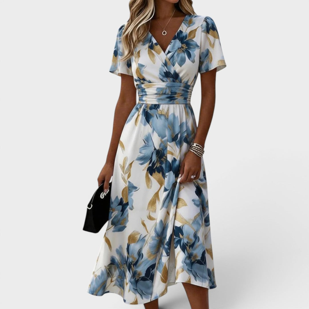 Denise | Robe Midi À Enveloppe Florale