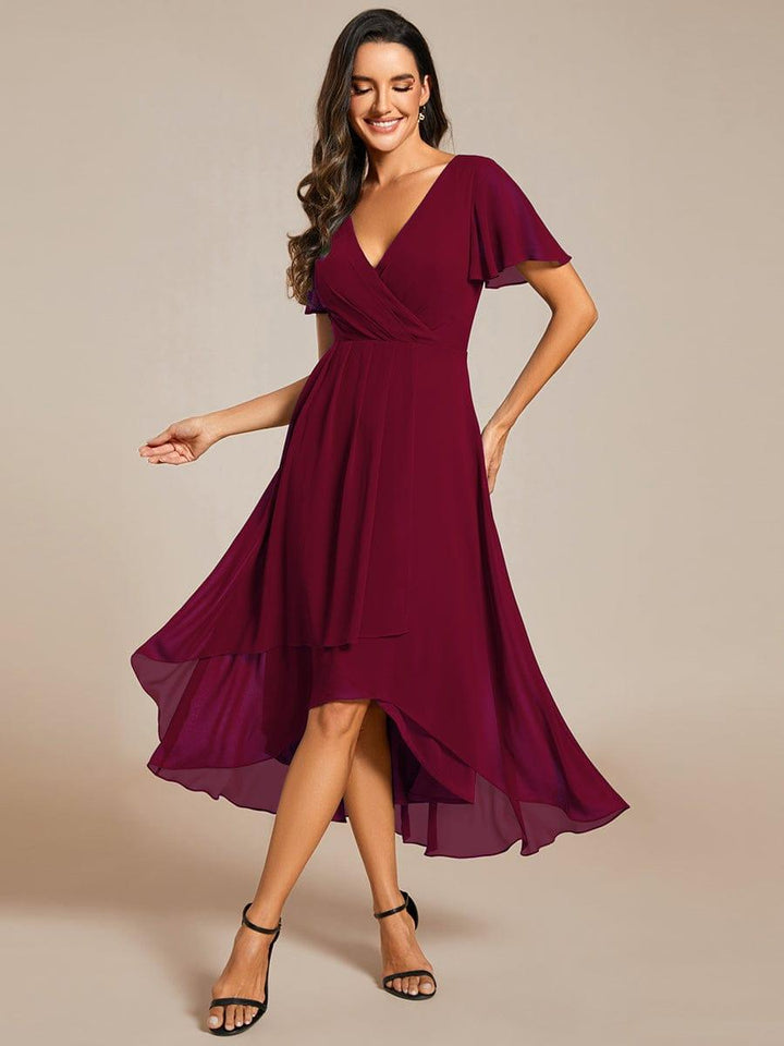 ever LARK|Ruffles Sleeve Pleated V-Neck A-Line Midi Dress