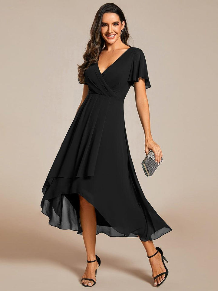 ever LARK|Ruffles Sleeve Pleated V-Neck A-Line Midi Dress