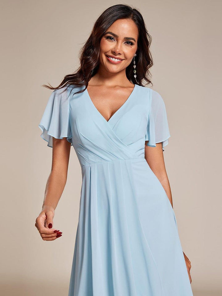 ever LARK|Ruffles Sleeve Pleated V-Neck A-Line Midi Dress