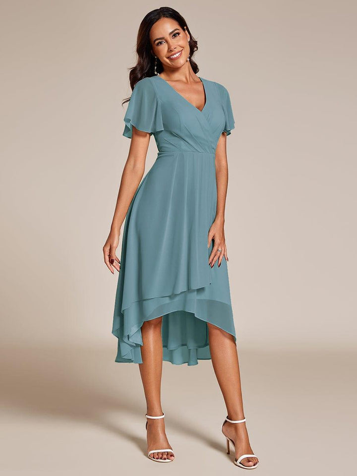 ever LARK|Ruffles Sleeve Pleated V-Neck A-Line Midi Dress
