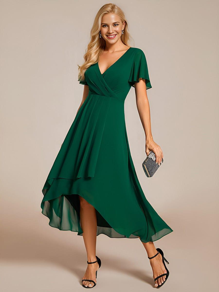 ever LARK|Ruffles Sleeve Pleated V-Neck A-Line Midi Dress