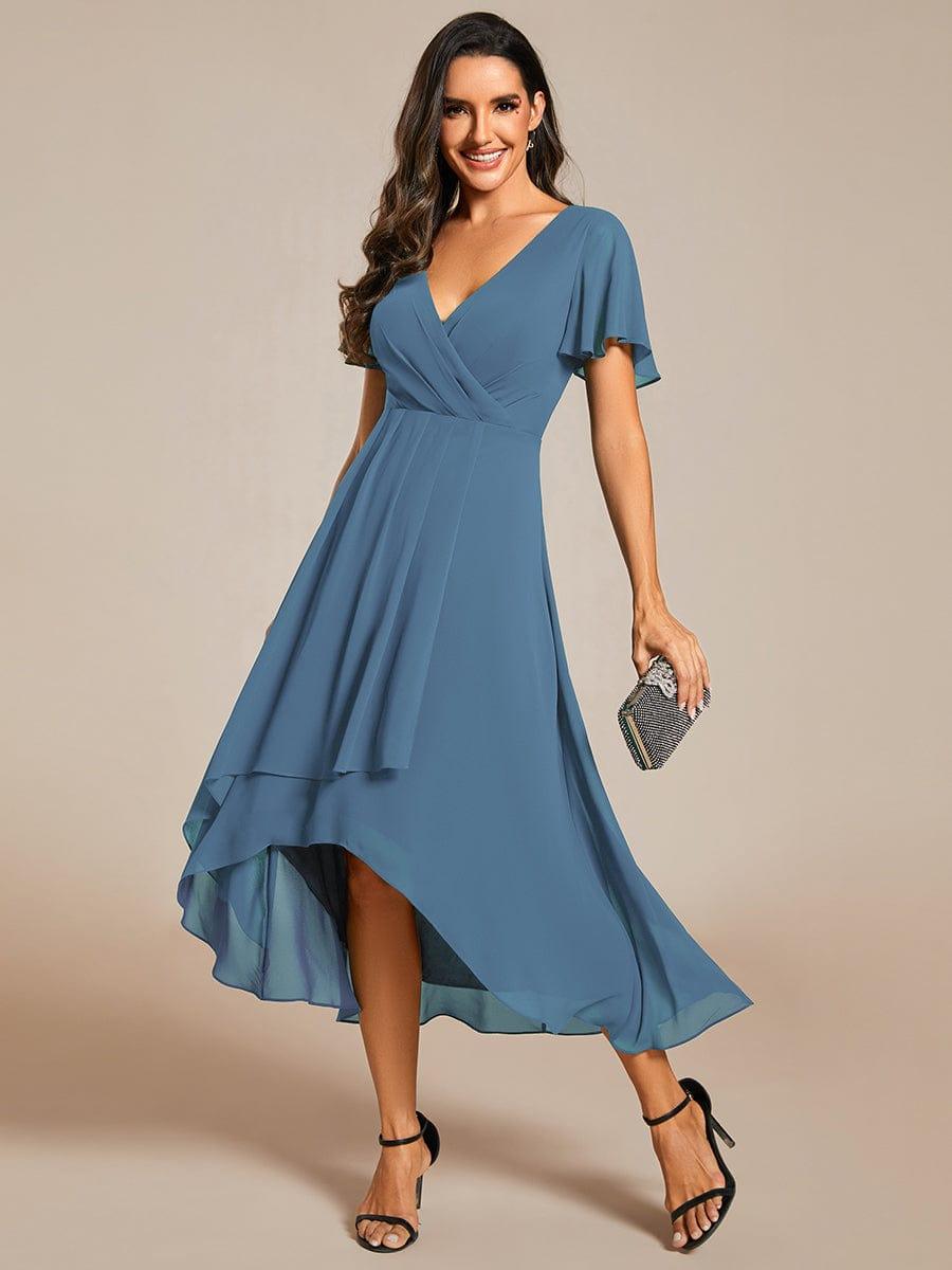 ever LARK|Ruffles Sleeve Pleated V-Neck A-Line Midi Dress