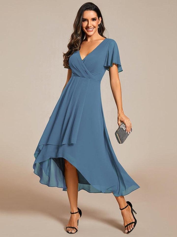 ever LARK|Ruffles Sleeve Pleated V-Neck A-Line Midi Dress