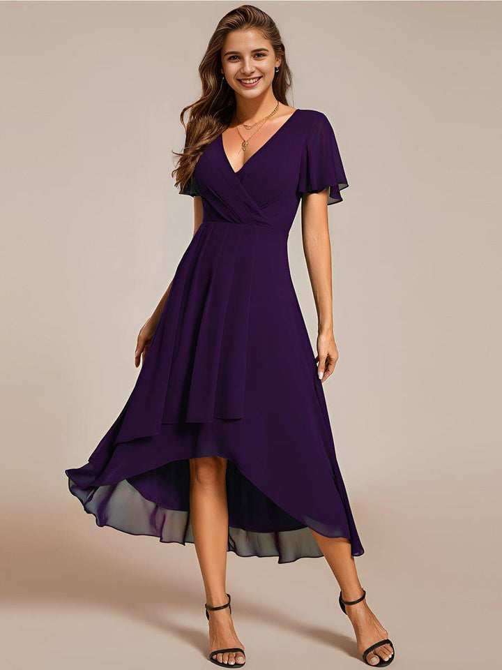 ever LARK|Ruffles Sleeve Pleated V-Neck A-Line Midi Dress