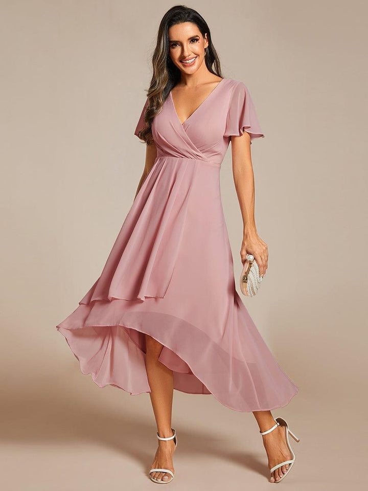 ever LARK|Ruffles Sleeve Pleated V-Neck A-Line Midi Dress