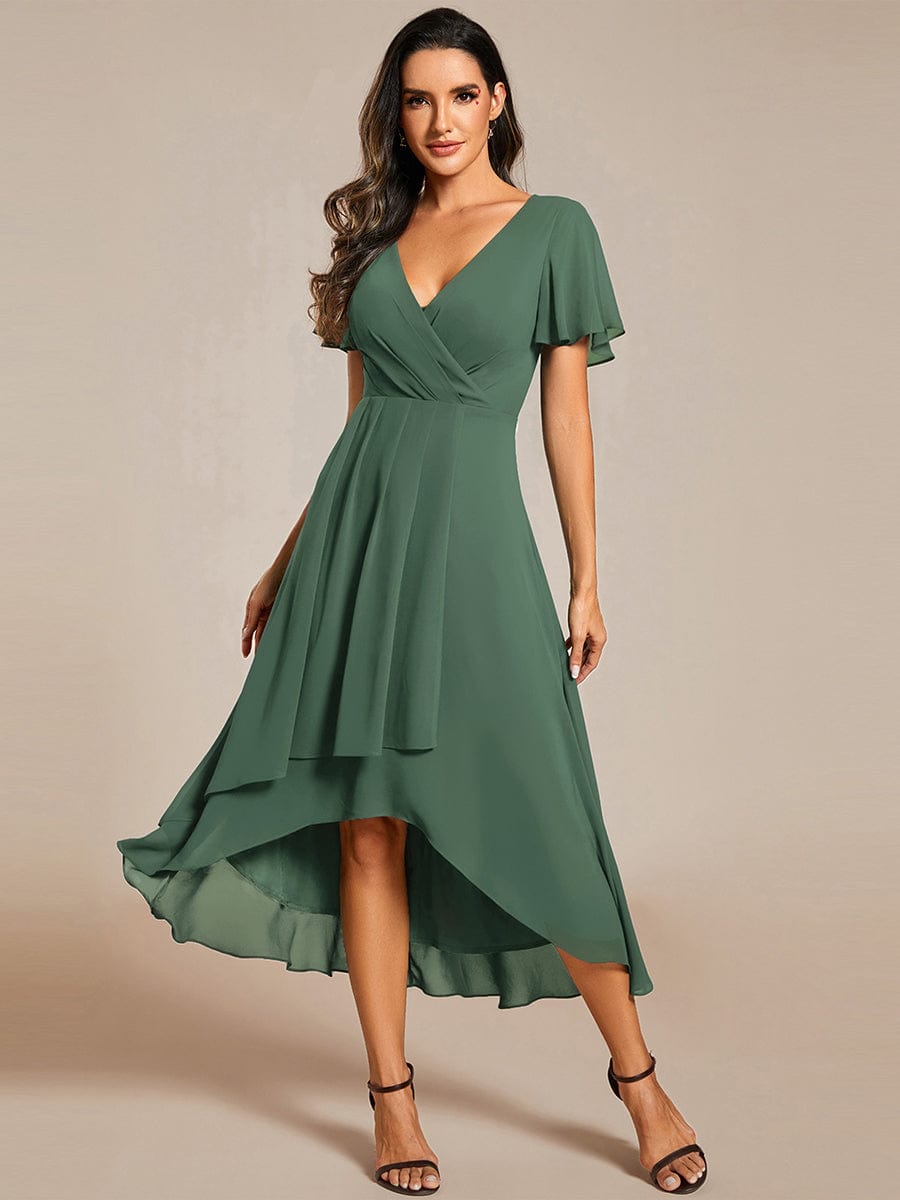 ever LARK|Ruffles Sleeve Pleated V-Neck A-Line Midi Dress