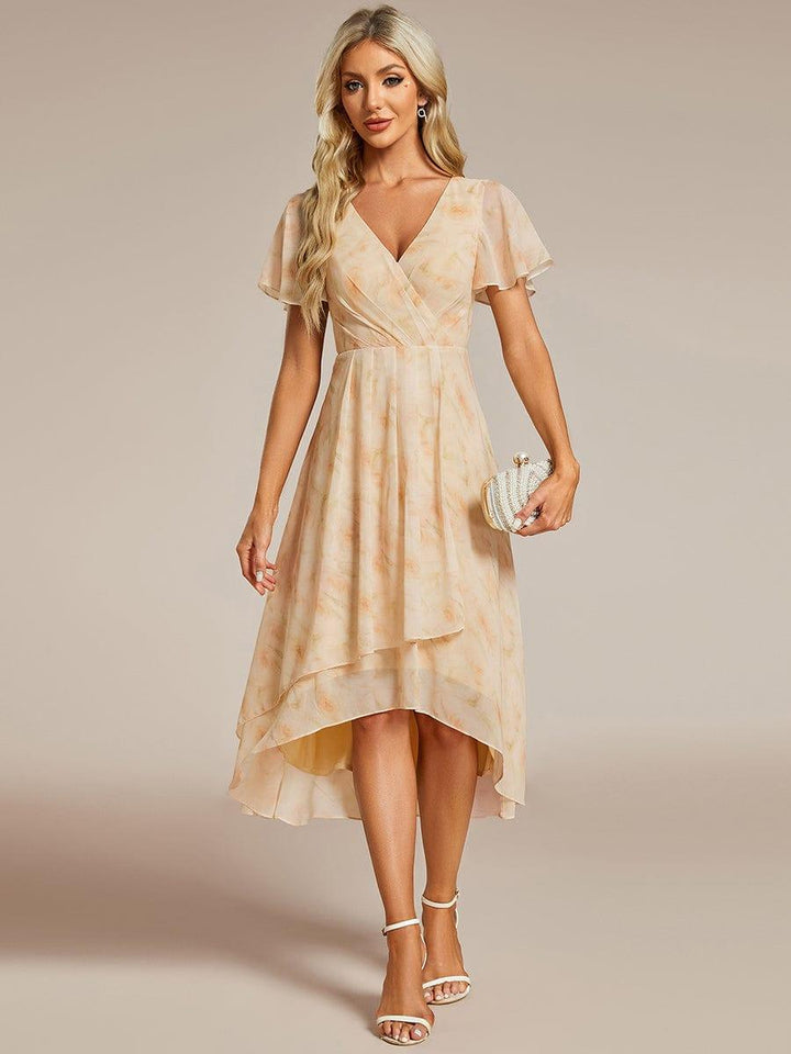 ever LARK|Ruffles Sleeve Pleated V-Neck A-Line Midi Dress