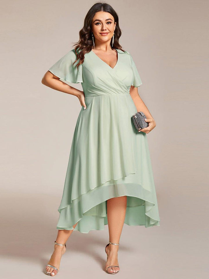 ever LARK|Ruffles Sleeve Pleated V-Neck A-Line Midi Dress