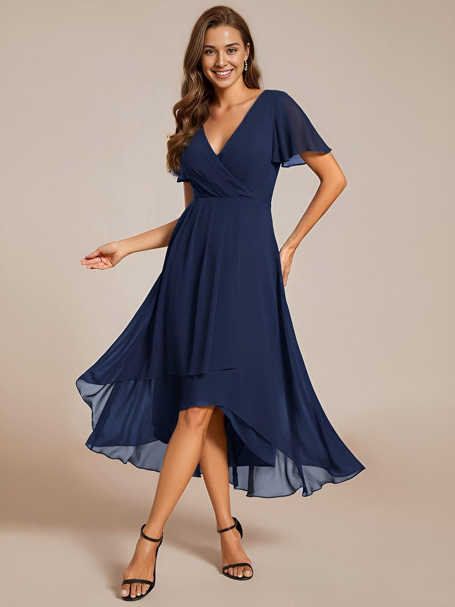 ever LARK|Ruffles Sleeve Pleated V-Neck A-Line Midi Dress