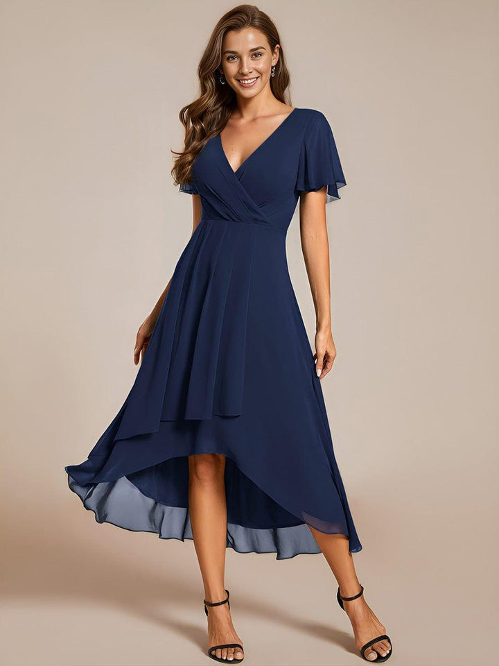 ever LARK|Ruffles Sleeve Pleated V-Neck A-Line Midi Dress