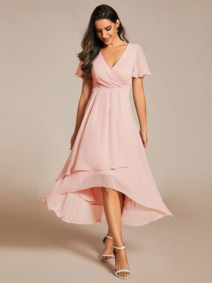 ever LARK|Ruffles Sleeve Pleated V-Neck A-Line Midi Dress