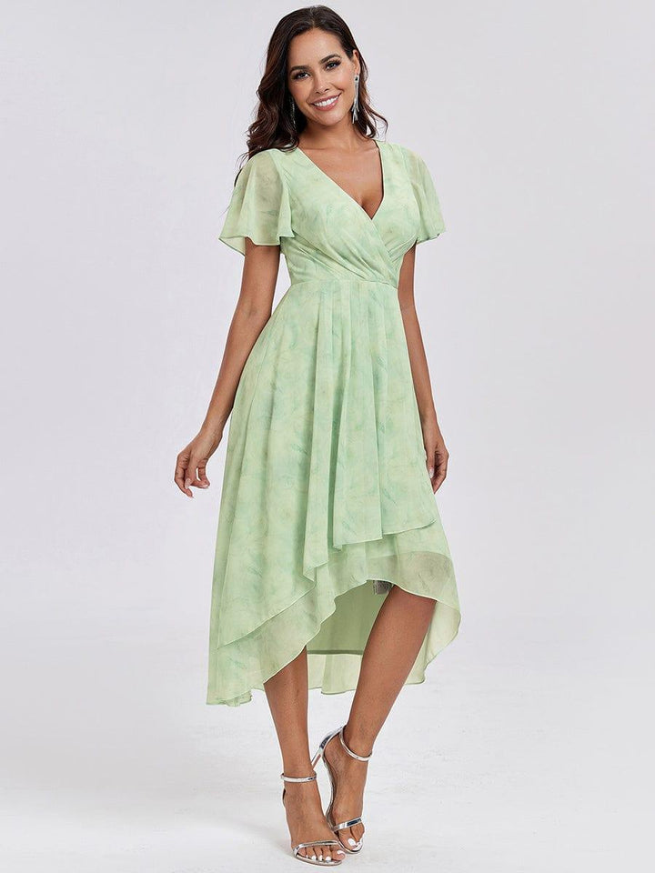 ever LARK|Ruffles Sleeve Pleated V-Neck A-Line Midi Dress