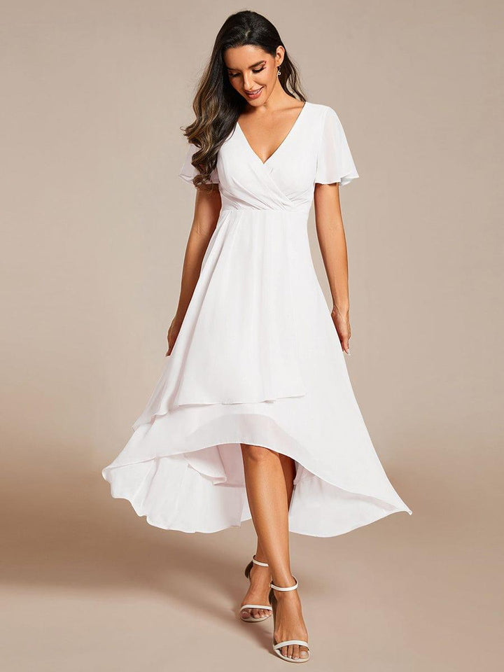 ever LARK|Ruffles Sleeve Pleated V-Neck A-Line Midi Dress