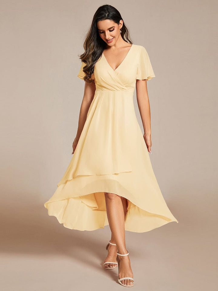 ever LARK|Ruffles Sleeve Pleated V-Neck A-Line Midi Dress