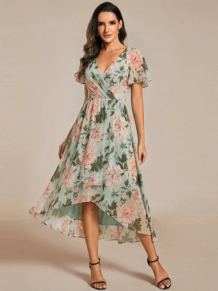 ever LARK|Ruffles Sleeve Pleated V-Neck A-Line Midi Dress