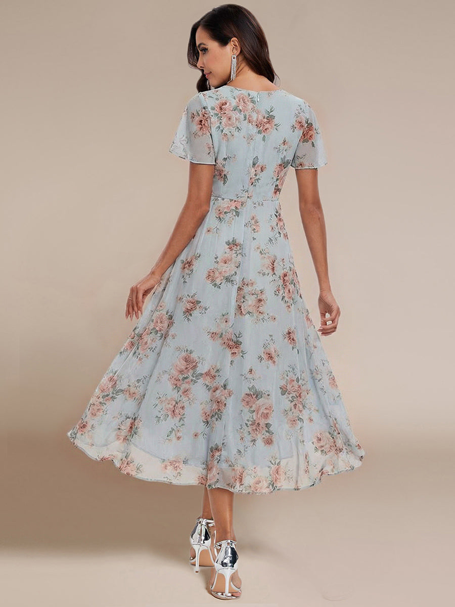 ever LARK|Ruffles Sleeve Pleated V-Neck A-Line Midi Dress