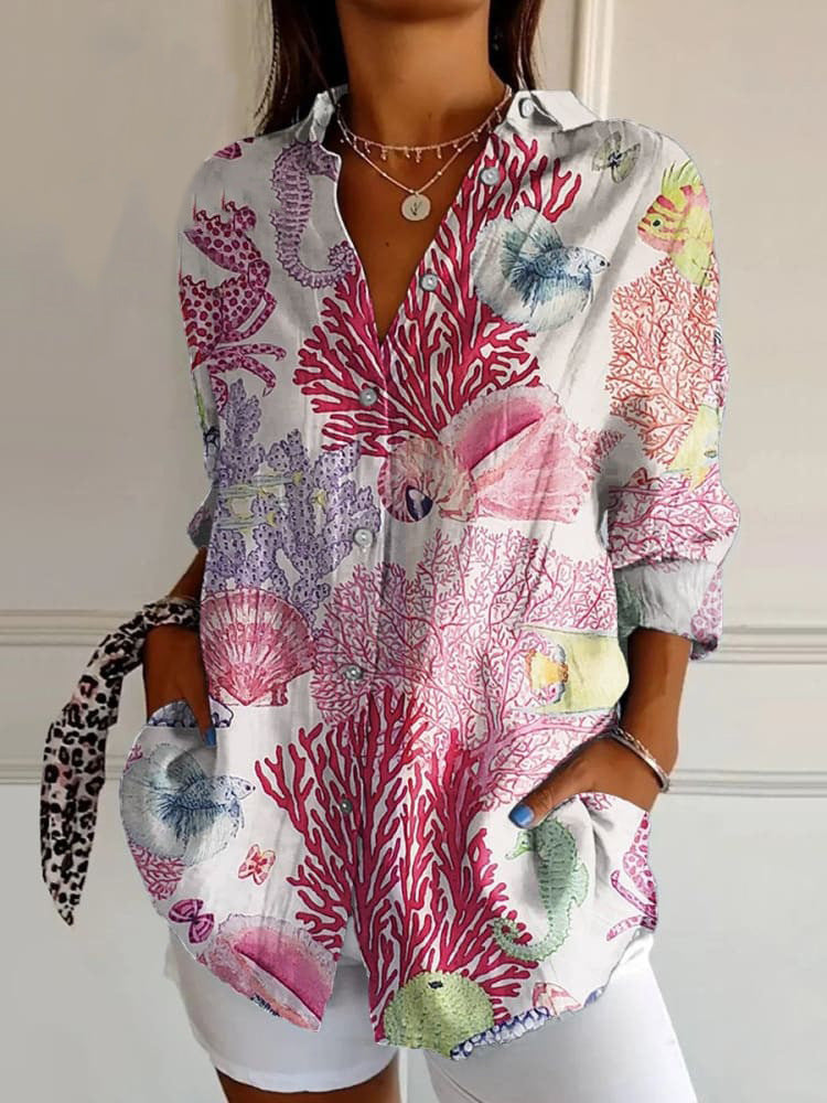 Blouse à Motif Floral Intégral Style Décontracté