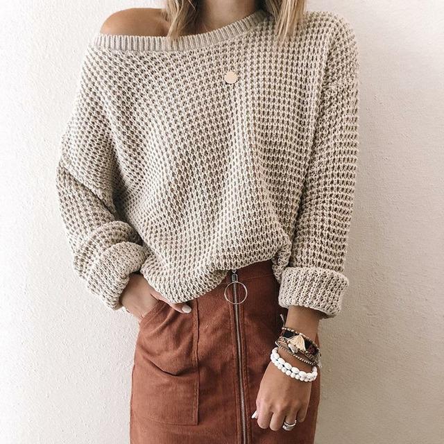 Casual Solid Knitted Sweater