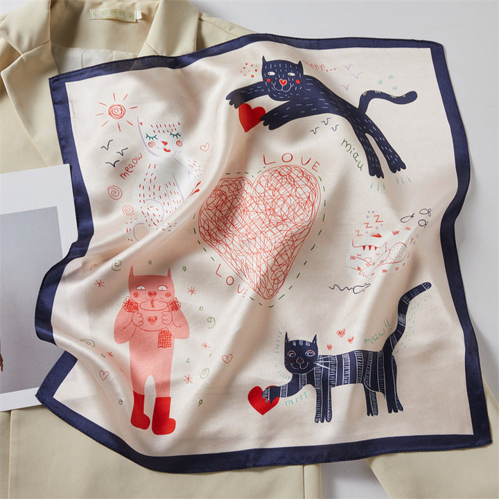 【100% Silk】Casual Cat Print Scarf