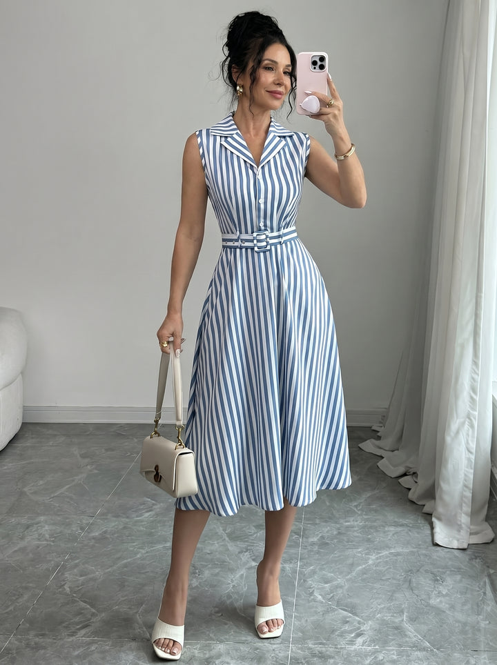 Denise™ | Robe Sans Manches à Rayures Nautiques