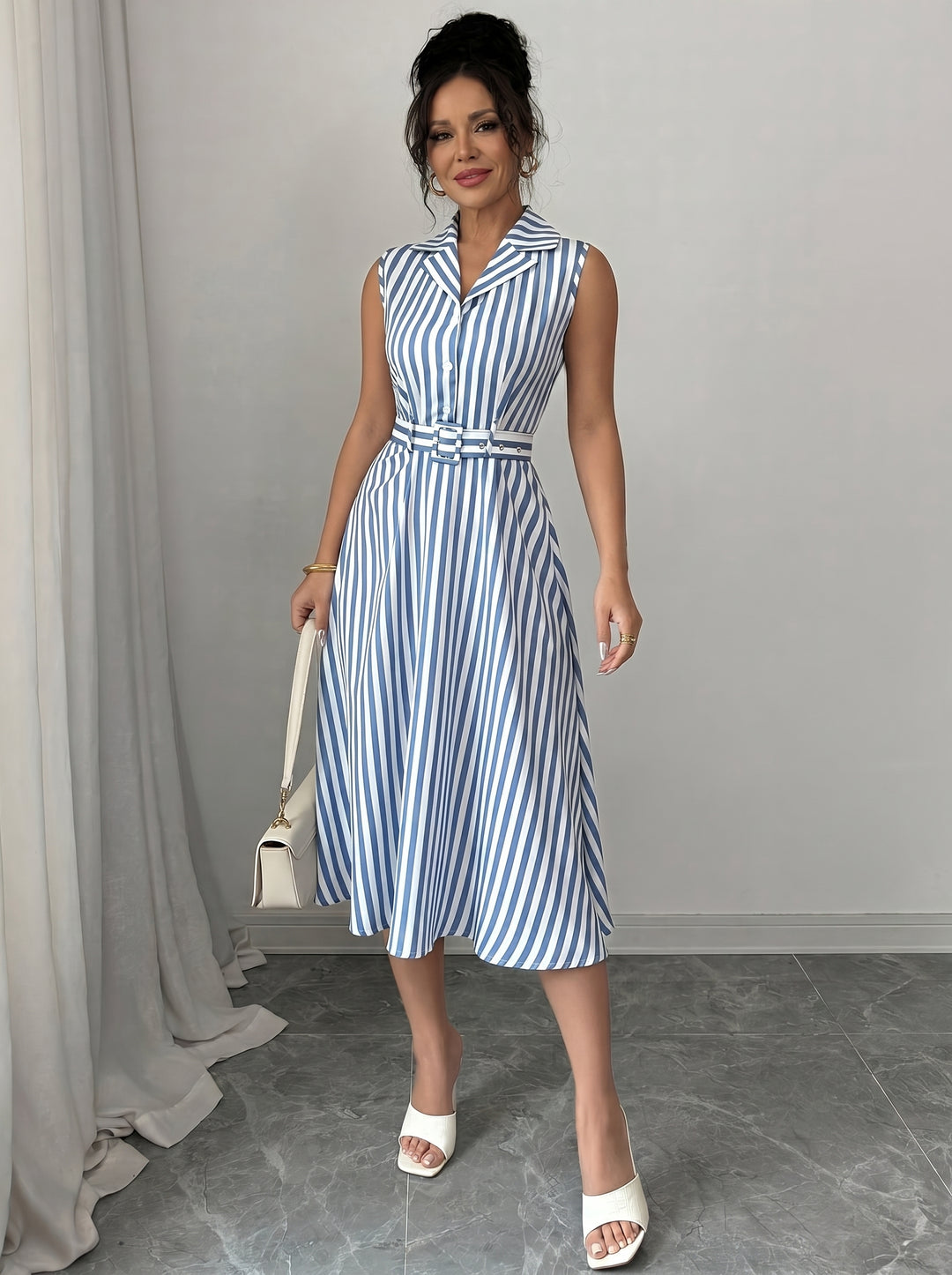 Denise™ | Robe Sans Manches à Rayures Nautiques