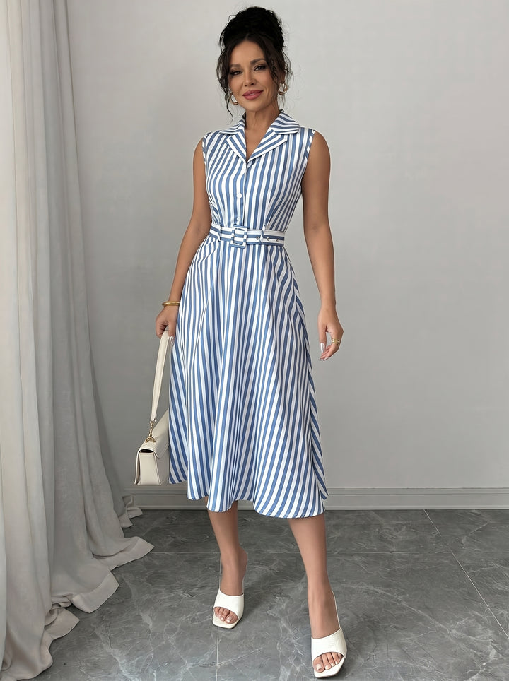 Denise™ | Robe Sans Manches à Rayures Nautiques