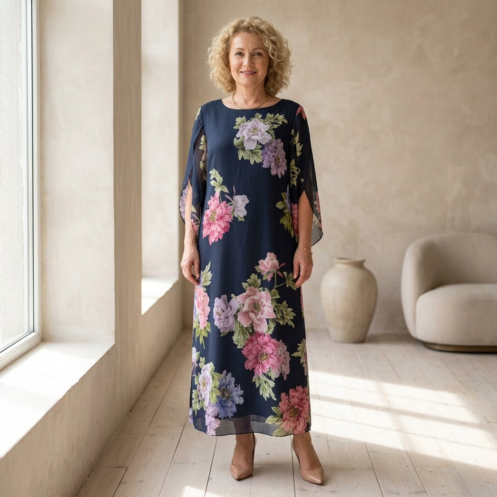 Floral Print Maxi Dress Lightweight Chiffon Comfort