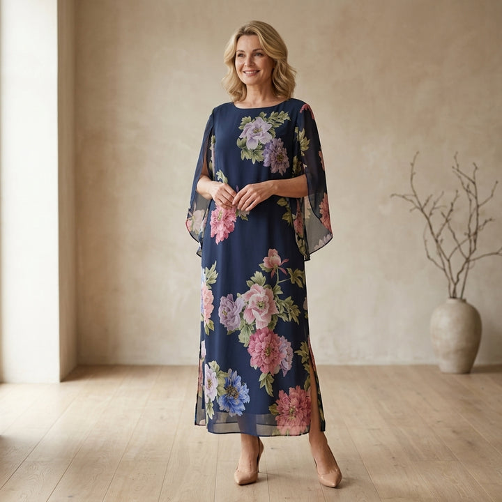 Floral Print Maxi Dress Lightweight Chiffon Comfort