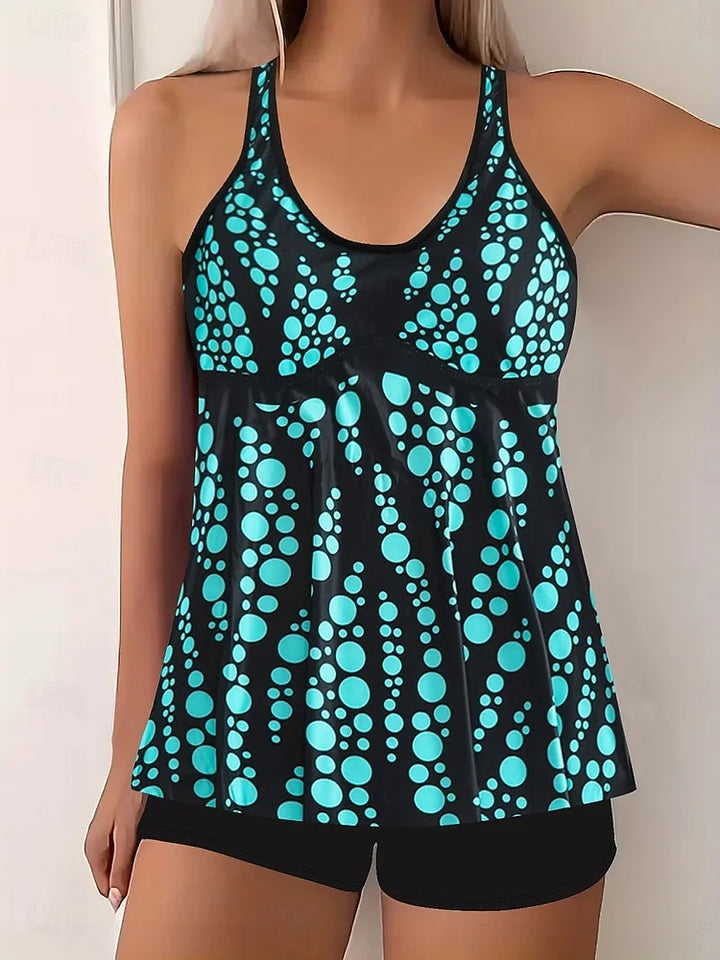 Jade - Tankini set with bubble pattern that covers the abdomen