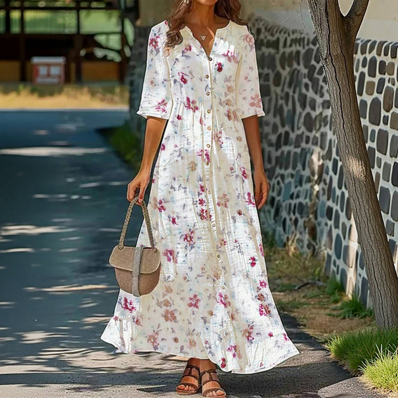 Vintage Floral Print Shirt Dress