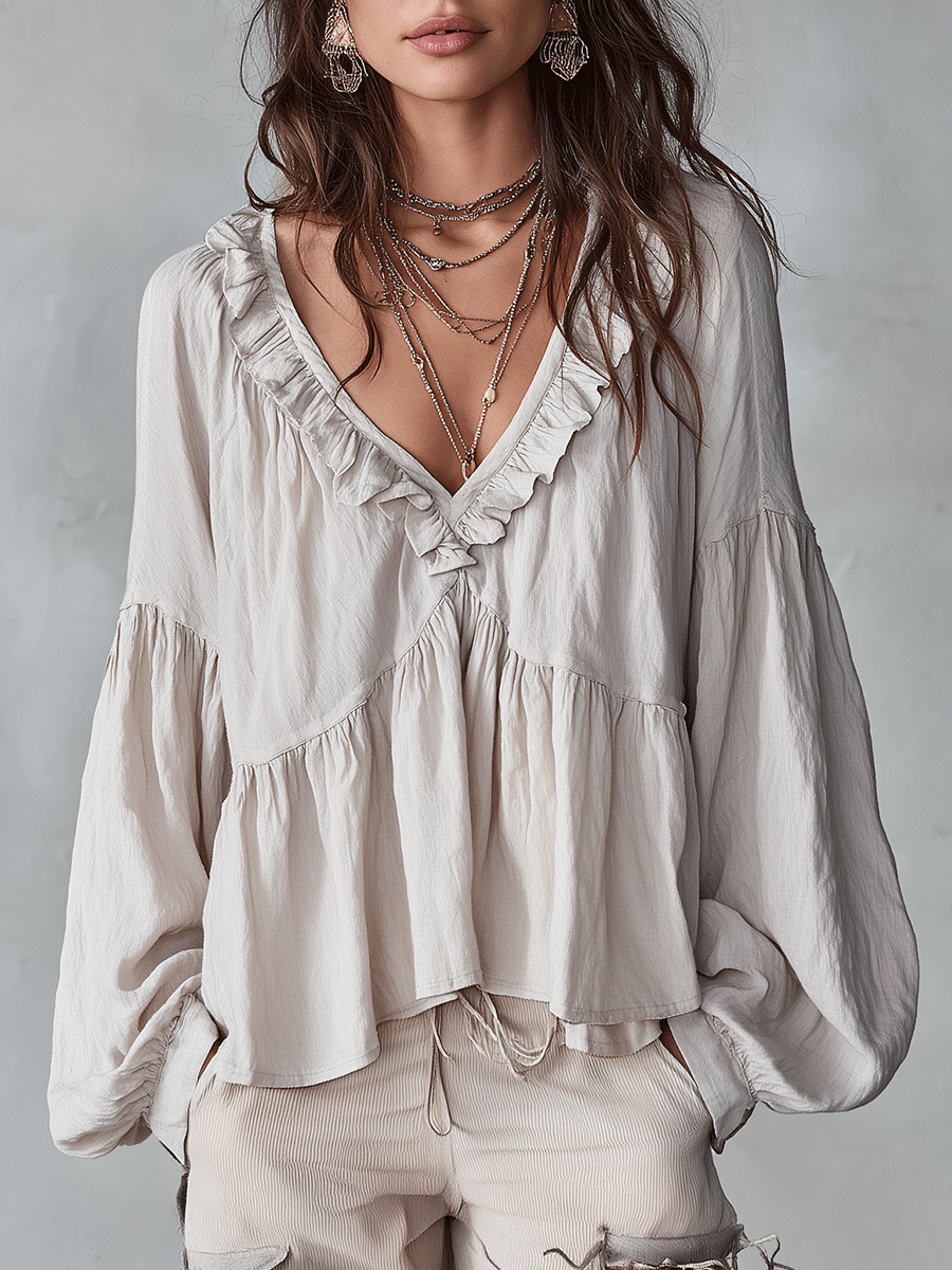 Blouse Bohémienne Douce à Volants Inspirée du Vintage