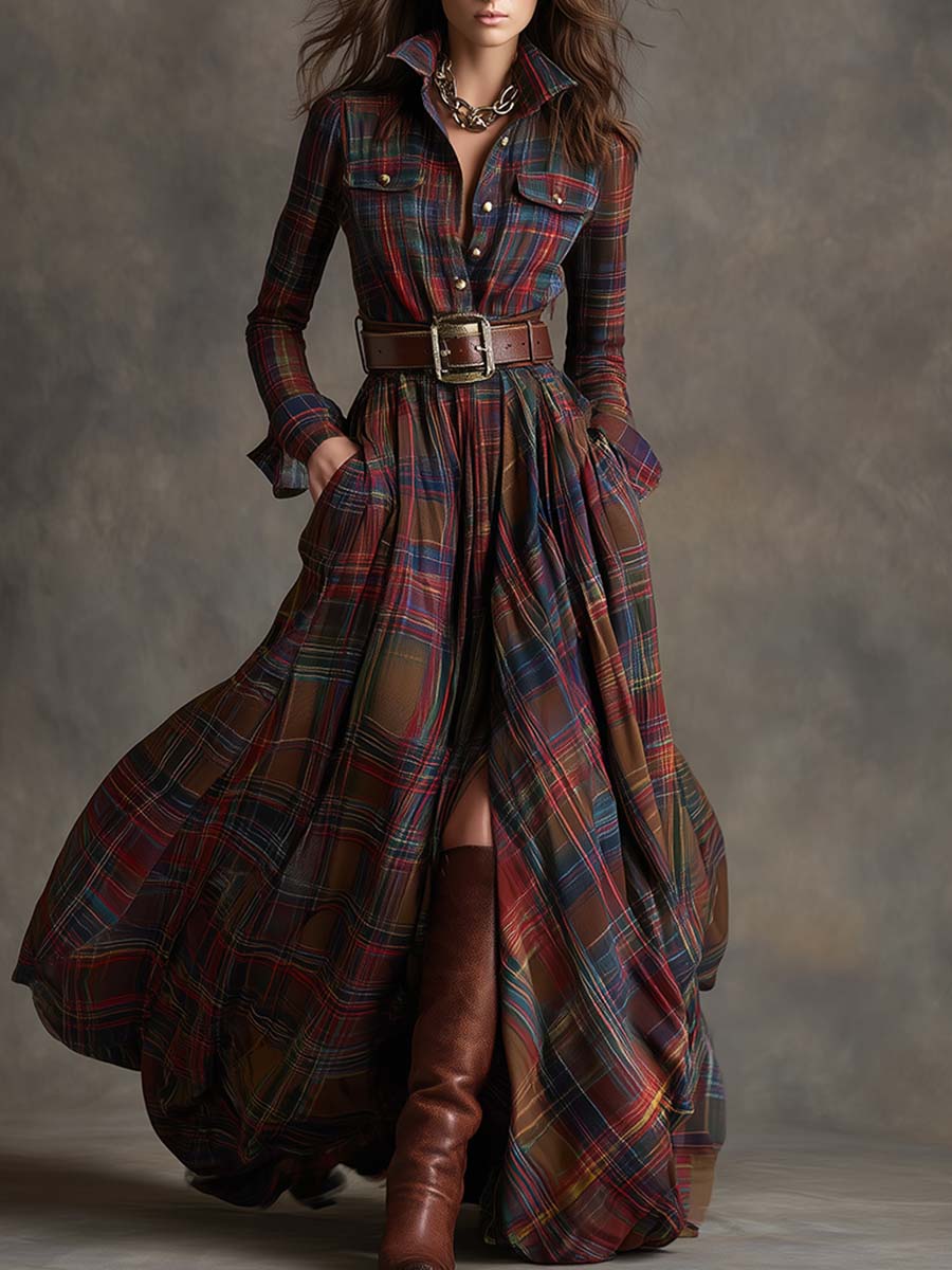 GIULIETTA | MAXI CHECK SHIRT DRESS WITH BELT
