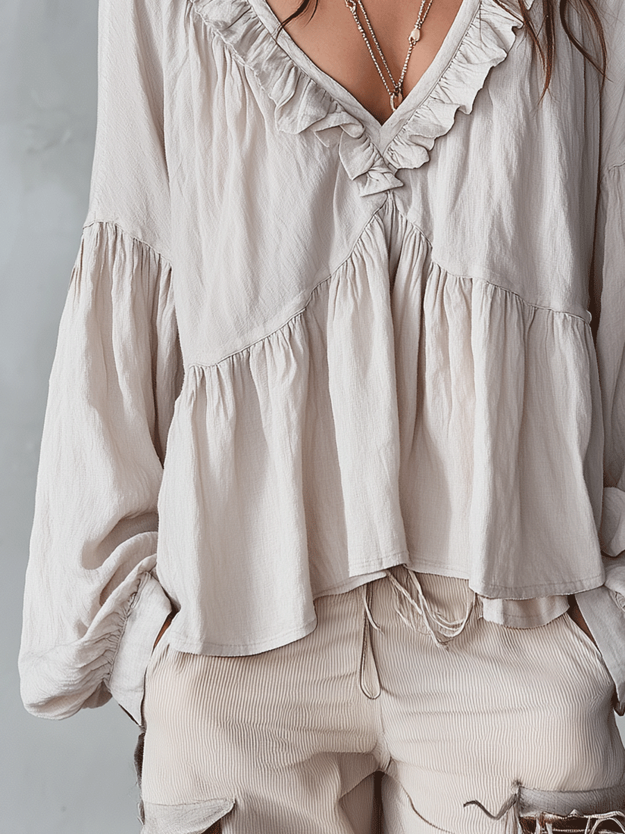 Blouse Bohémienne Douce à Volants Inspirée du Vintage