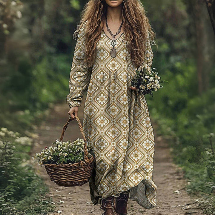 Vintage Floral Print Dress