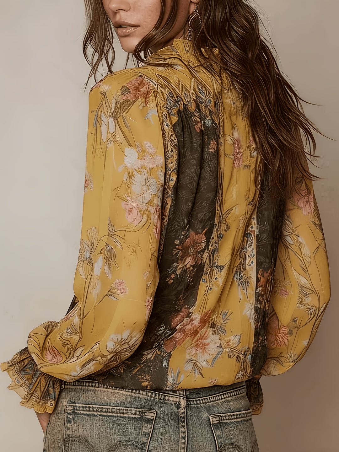 Blouse Imprimée Florale à Zip Demi