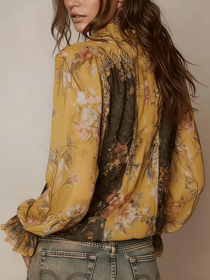 Blouse Imprimée Florale à Zip Demi