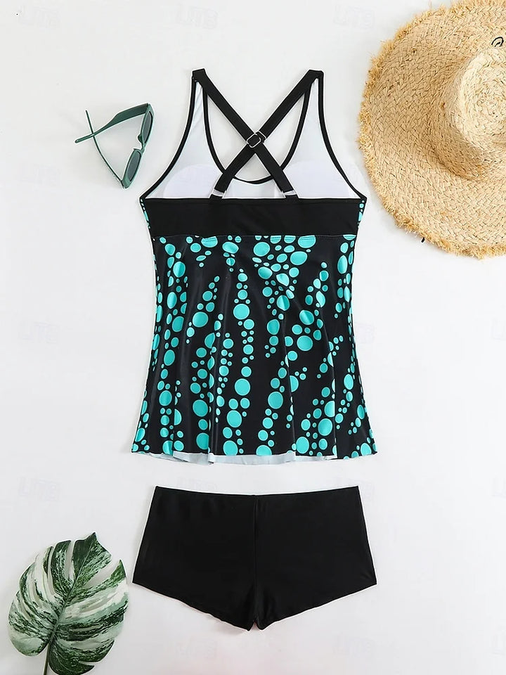 Jade - Tankini set with bubble pattern that covers the abdomen