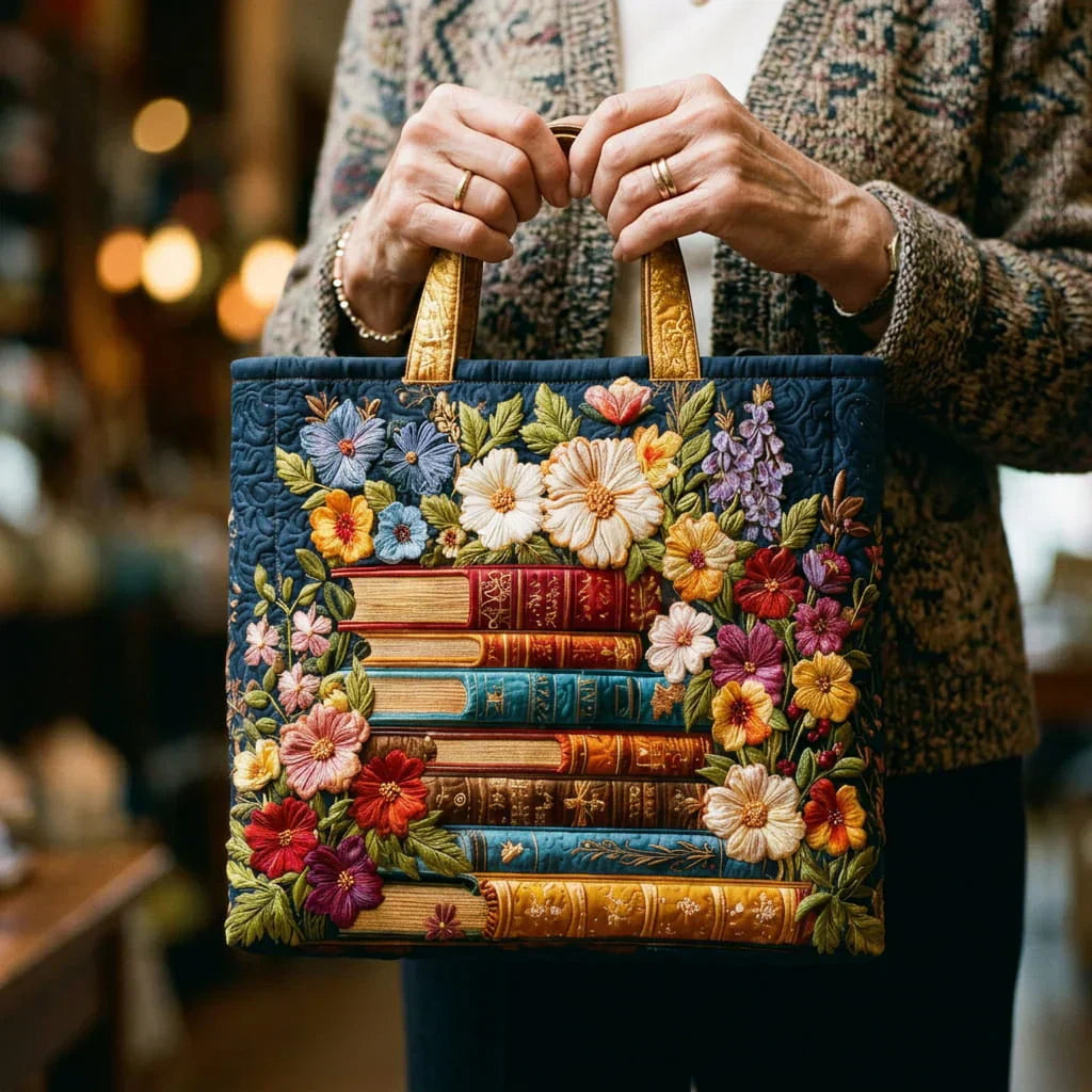 Sac Shopper Artisanal - Imprimé Floral et Livres