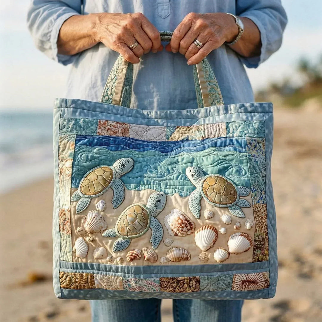Sac Shopper Matelassé Artisanal - Tortues Marines