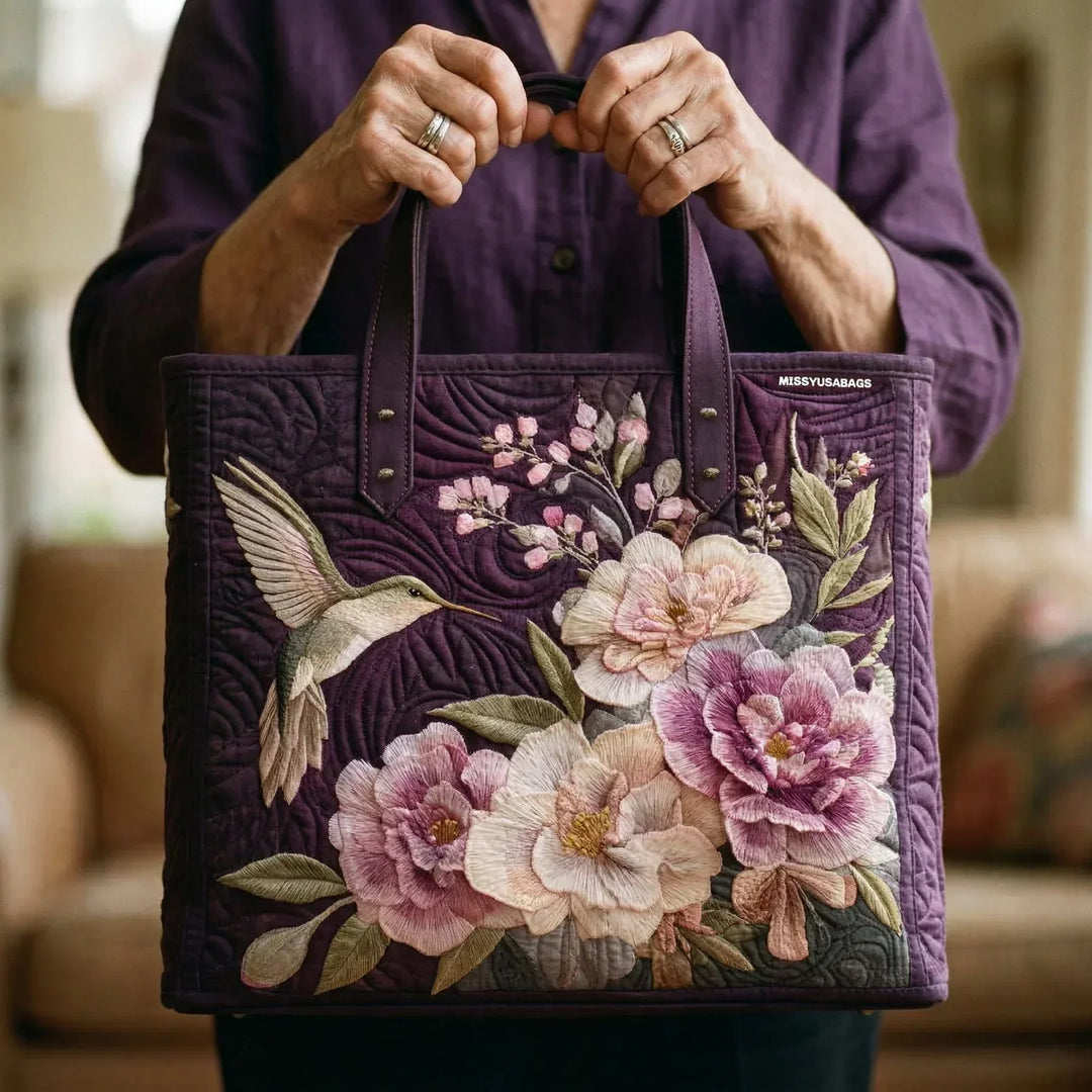 Sac Matelassé Artisanal - Colibri et Orchidées
