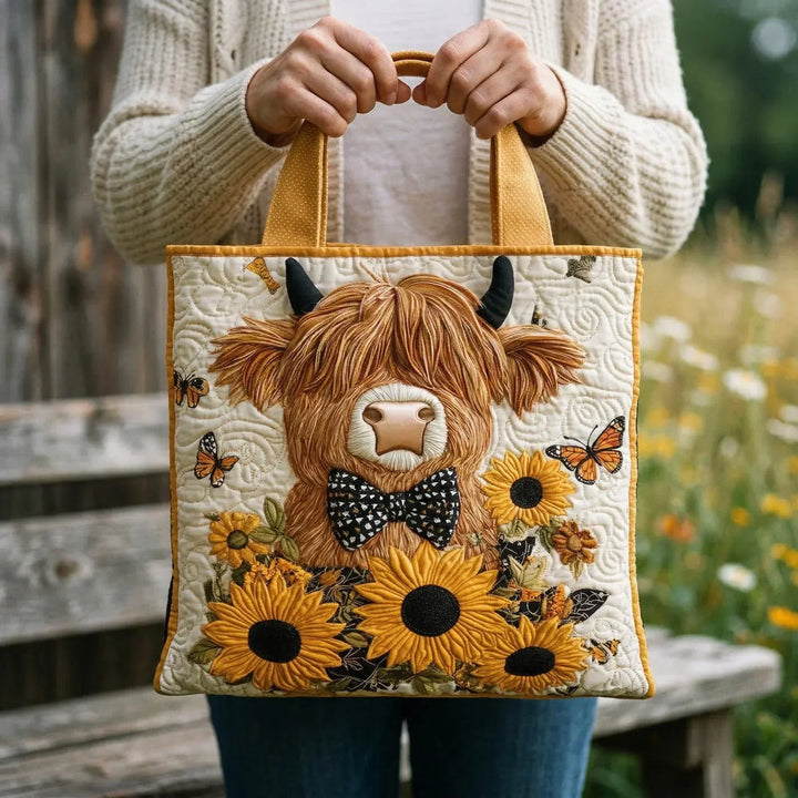 Sac à Matelassé - Vache des Highlands avec Tournesols
