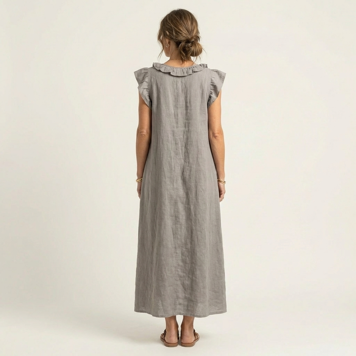 Josette | Robe Maxi en Lin à Volants et Décolleté en V